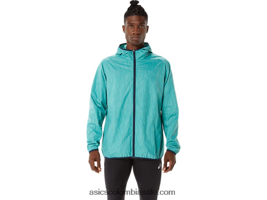 hombres Asics chaqueta plegable estampado salvia/azul francés 20X82N1387