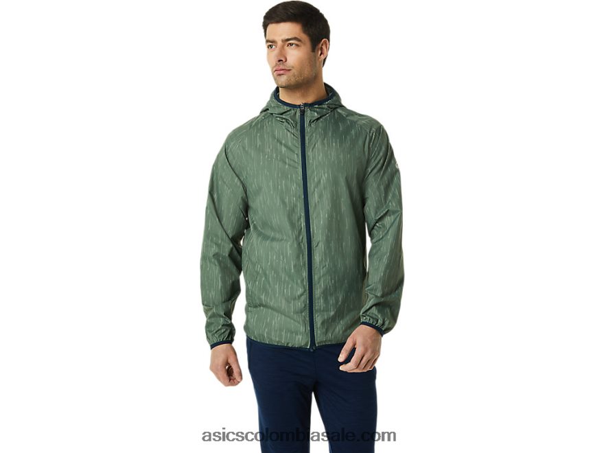 hombres Asics chaqueta plegable estampado verde liquen/azul francés 20X82N793