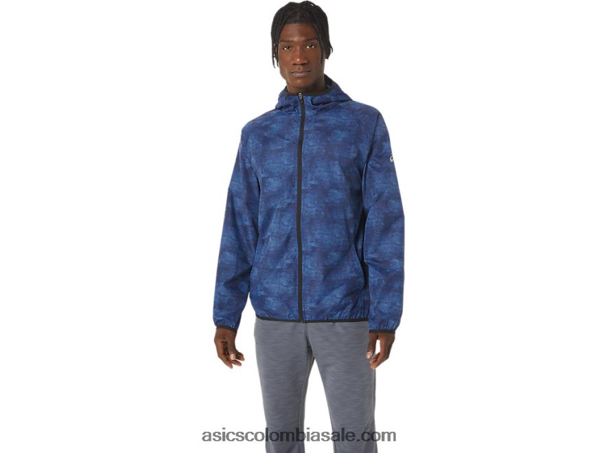 hombres Asics chaqueta plegable tie-dye estampado azul/perforado negro 20X82N1034