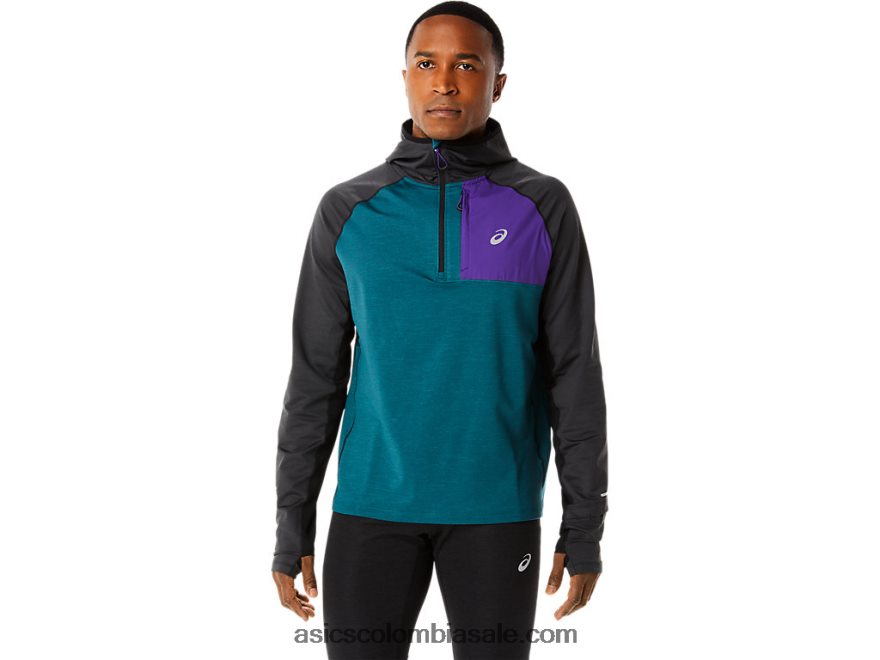 hombres Asics sudadera con capucha de manga larga de invierno pino terciopelo jaspeado/negro 20X82N840