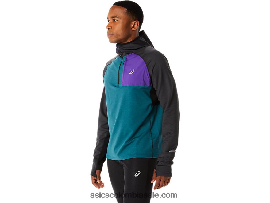hombres Asics sudadera con capucha de manga larga de invierno pino terciopelo jaspeado/negro 20X82N840