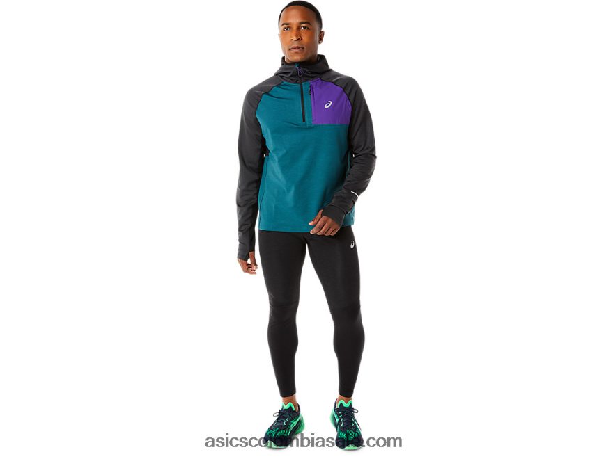 hombres Asics sudadera con capucha de manga larga de invierno pino terciopelo jaspeado/negro 20X82N840