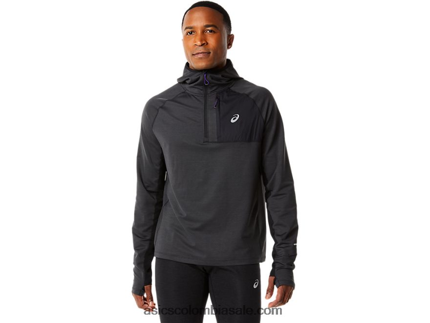 hombres Asics sudadera con capucha de manga larga de invierno rendimiento negro brezo 20X82N885