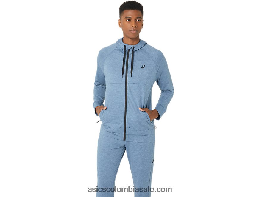 hombres Asics sudadera con capucha tech fz 2.0 tinte espacial azul acero 20X82N44