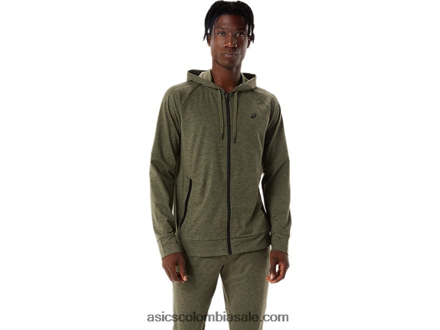 hombres Asics sudadera con cremallera completa manto verde jaspeado/perforado negro 20X82N851