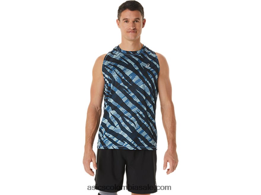 hombres Asics camiseta de camuflaje salvaje azul celeste/negro rendimiento 20X82N1113
