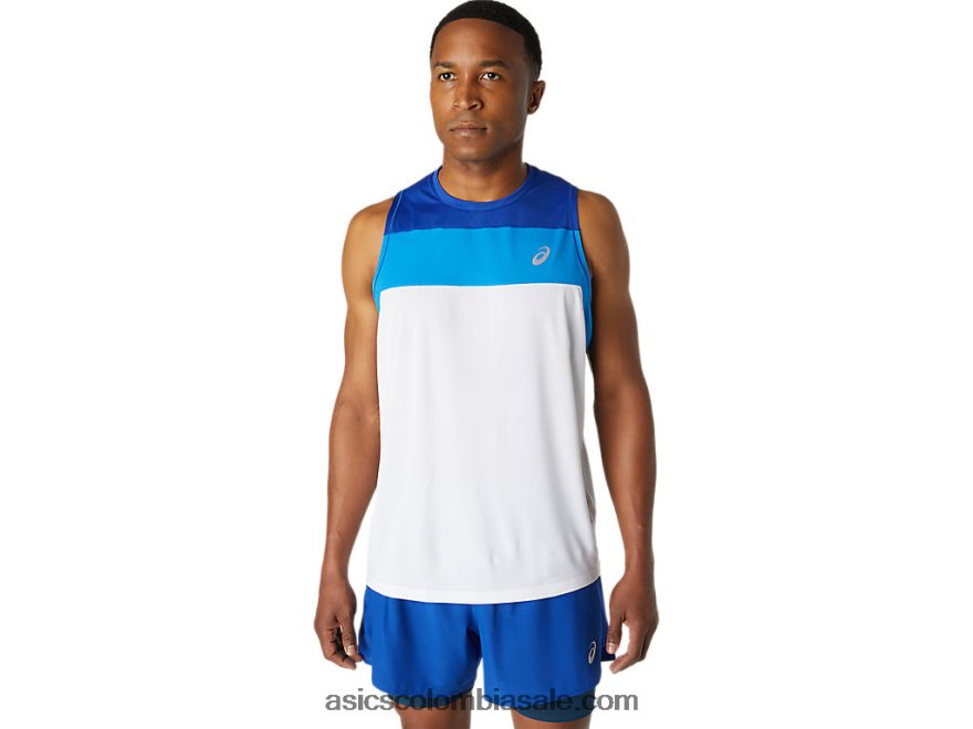 hombres Asics camiseta de carrera blanco brillante/azul mónaco 20X82N1746