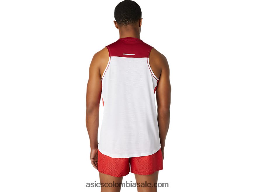 hombres Asics camiseta de carrera blanco brillante/burdeos 20X82N1737