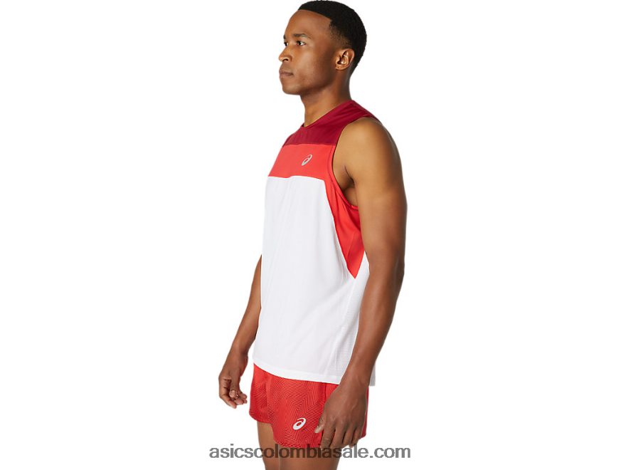 hombres Asics camiseta de carrera blanco brillante/burdeos 20X82N1737