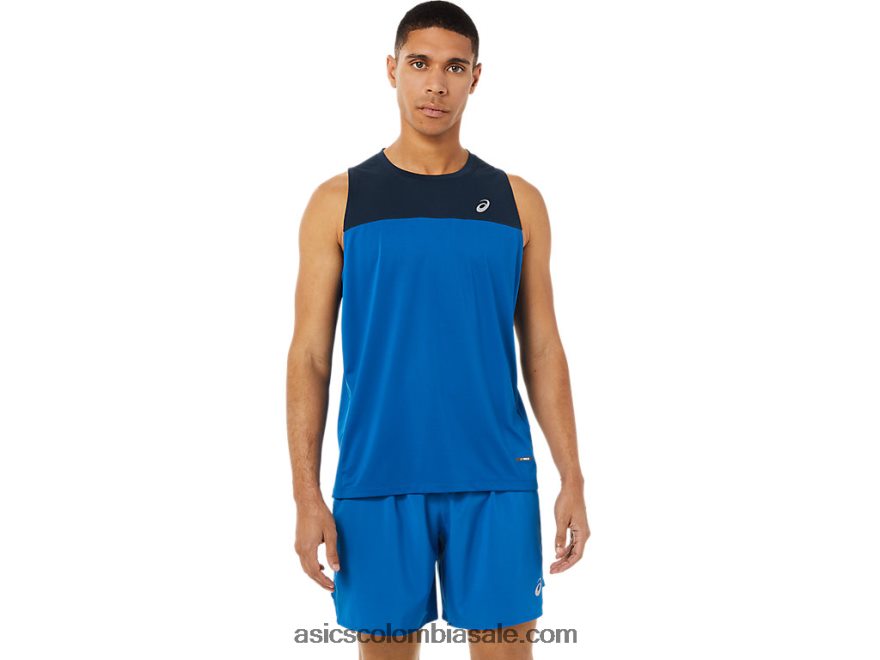 hombres Asics camiseta de carrera unidad de azul francés/lago 20X82N1404