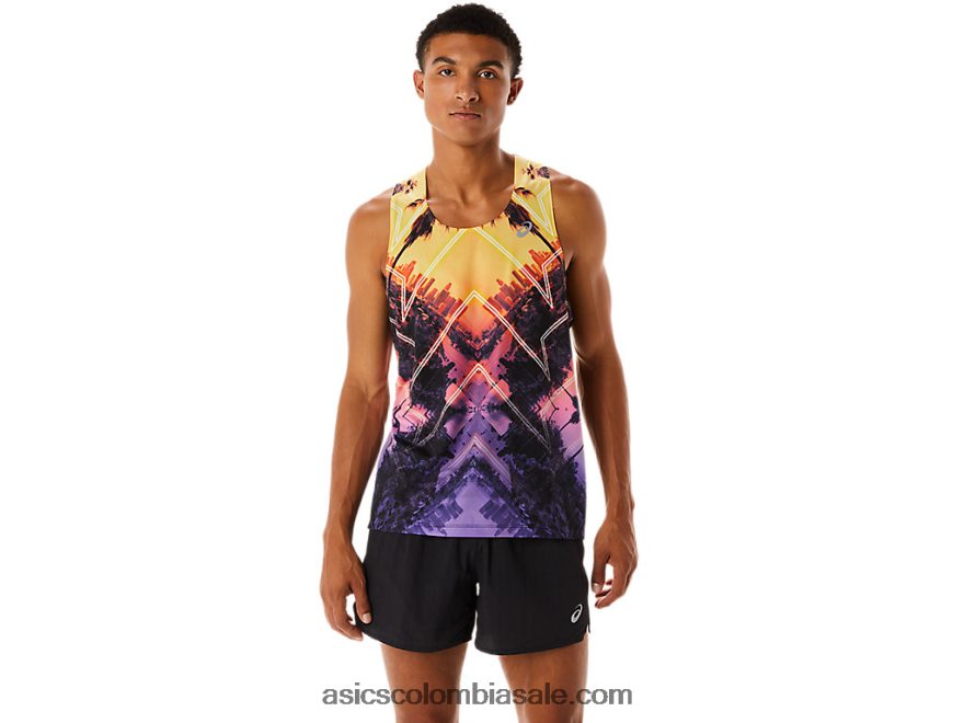 hombres Asics camiseta de maratón naranja claro/naranja pop/amatista 20X82N252