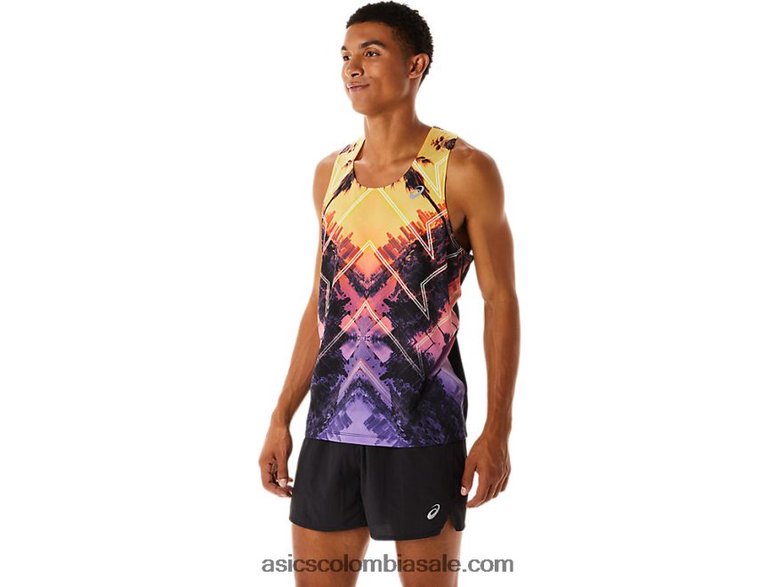 hombres Asics camiseta de maratón naranja claro/naranja pop/amatista 20X82N252