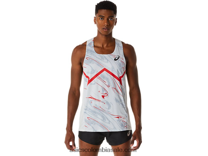 hombres Asics camiseta ligera cj-line gris glaciar/rojo eléctrico 20X82N276
