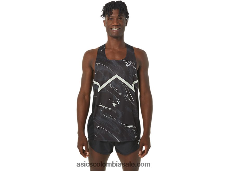 hombres Asics camiseta ligera cj-line rendimiento negro/verde susurro 20X82N245