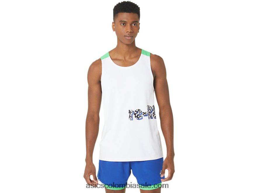hombres Asics nueva camiseta de tirantes reutilizada para correr blanco/pista 20X82N30