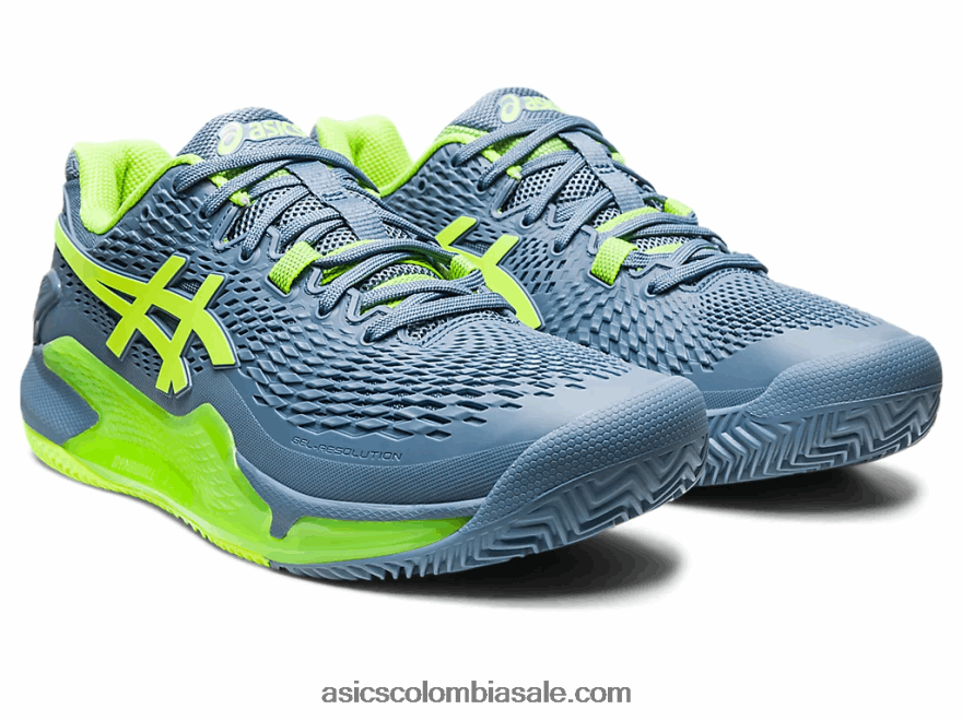 hombres Asics gel-resolución 9 arcilla azul acero/verde peligro 20X82N398