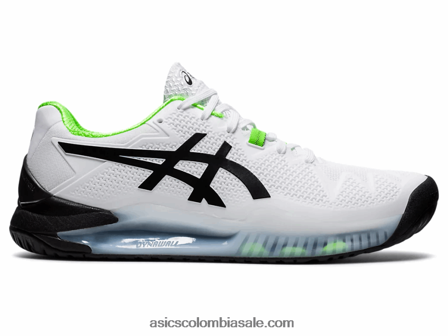 hombres Asics resolución de gel 8 gecko blanco/verde 20X82N1852