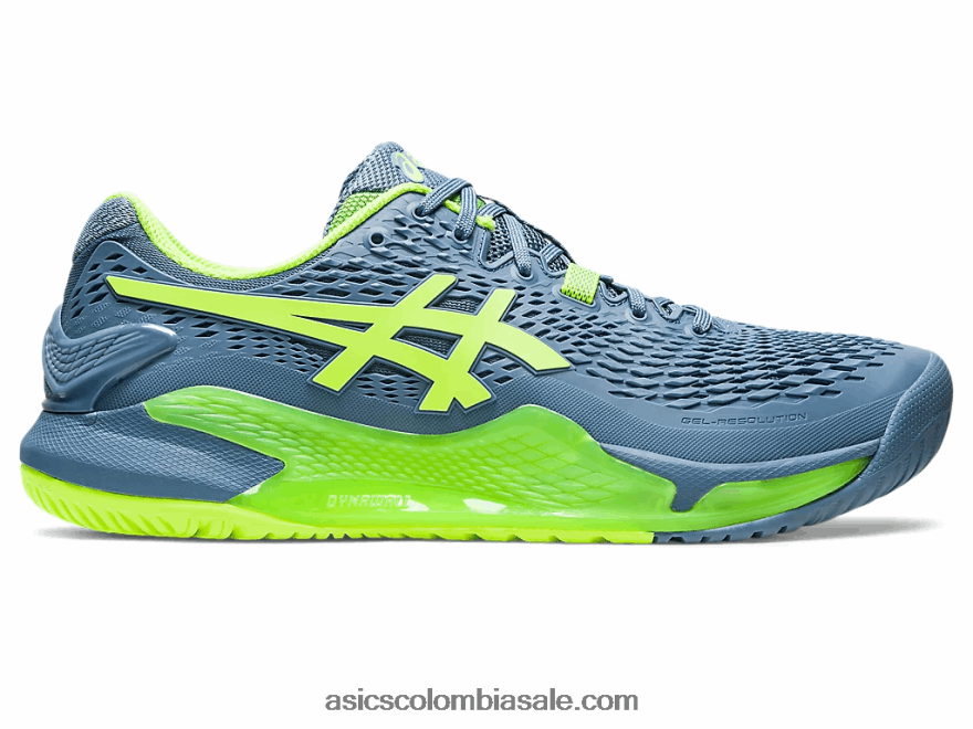 hombres Asics resolución de gel 9 azul acero/verde peligro 20X82N366