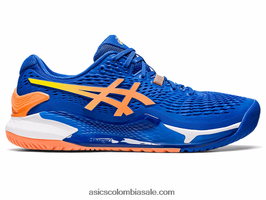 hombres Asics resolución de gel 9 azul atún/melocotón sol 20X82N62