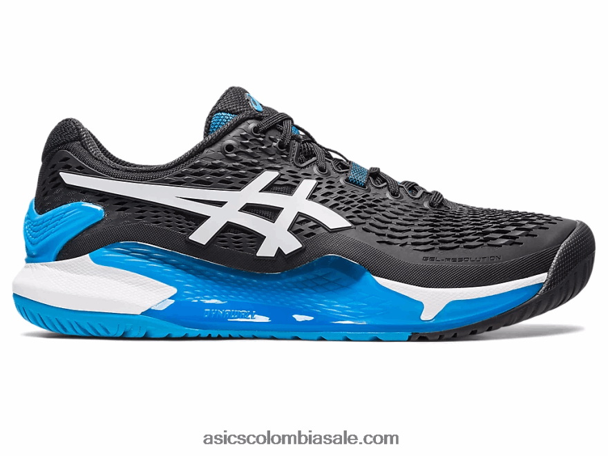 hombres Asics resolución de gel 9 blanco negro 20X82N355