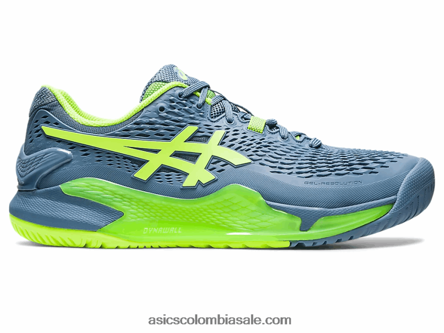hombres Asics resolución de gel 9 de ancho azul acero/verde peligro 20X82N364