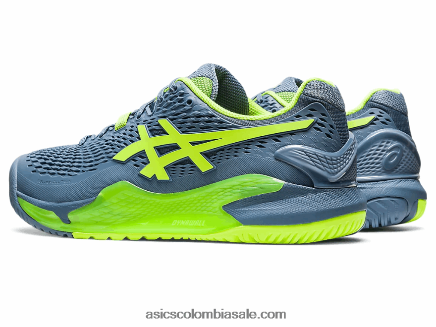 hombres Asics resolución de gel 9 de ancho azul acero/verde peligro 20X82N364