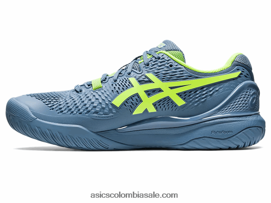 hombres Asics resolución de gel 9 de ancho azul acero/verde peligro 20X82N364