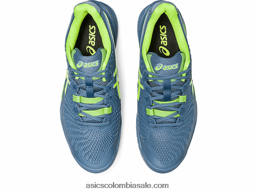 hombres Asics resolución de gel 9 de ancho azul acero/verde peligro 20X82N364