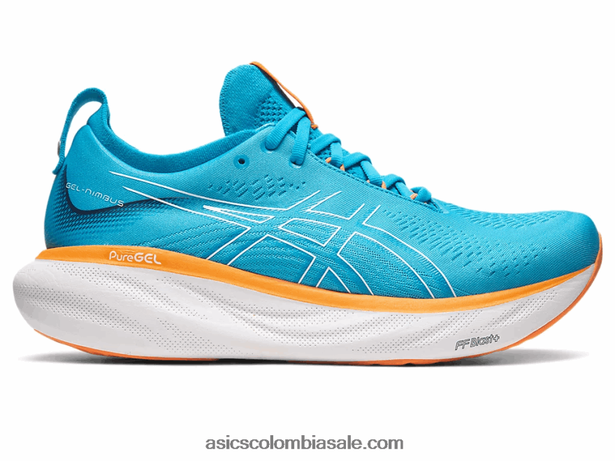 hombres Asics gel-nimbus 25 de ancho azul isla/melocotón sol 20X82N341