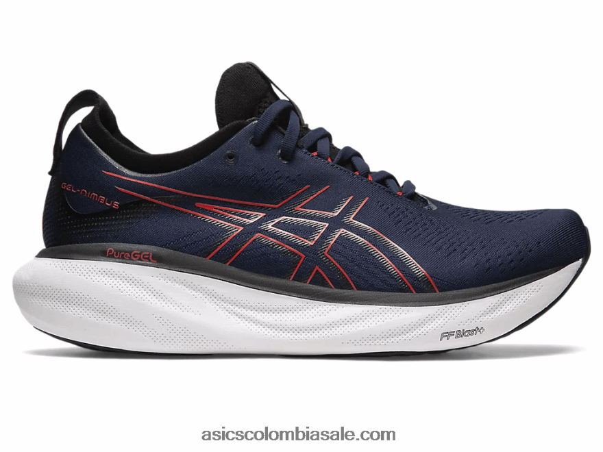 hombres Asics gel-nimbus 25 medianoche/rojo eléctrico 20X82N333