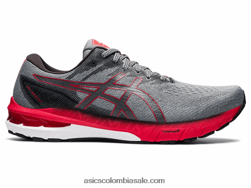 hombres Asics gt-2000 10 gris medio/rojo eléctrico 20X82N1646