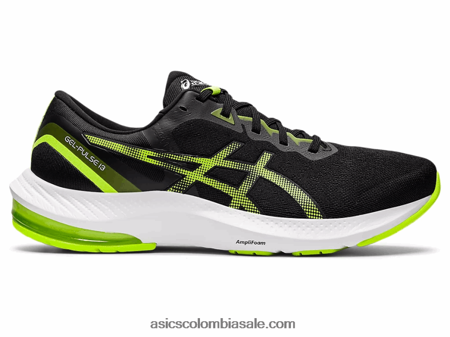 hombres Asics pulso de gel 13 negro/verde peligro 20X82N1495