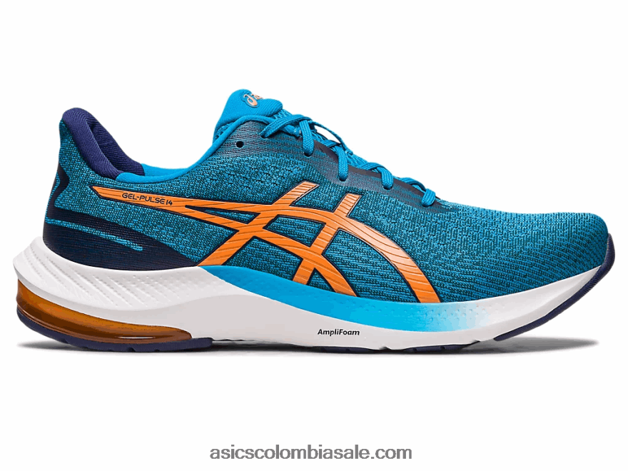 hombres Asics pulso de gel 14 azul isla/melocotón sol 20X82N437