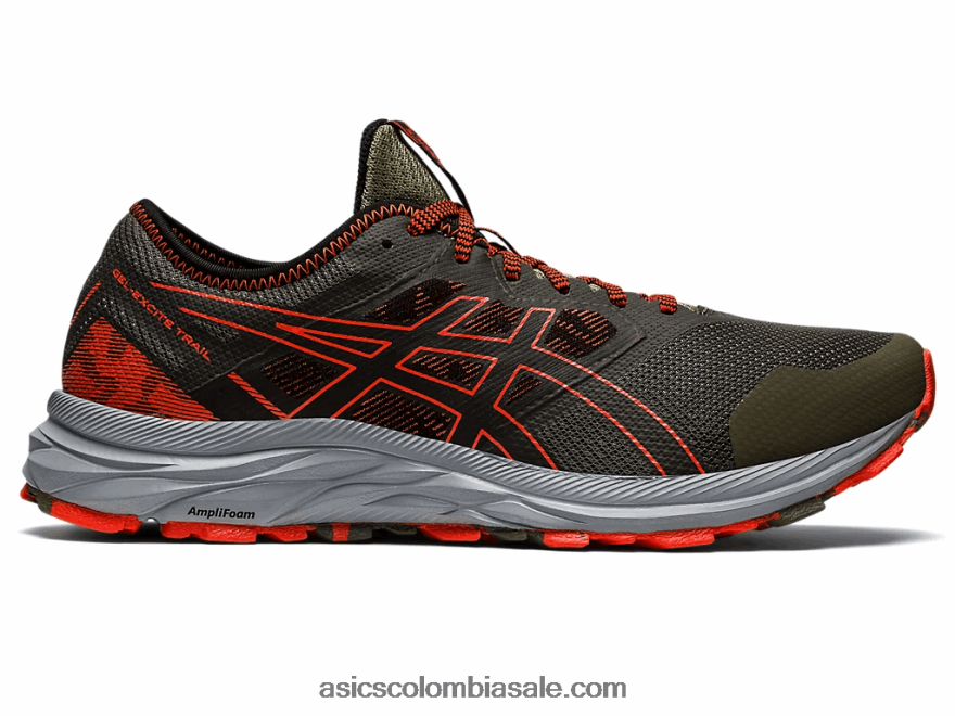 hombres Asics rastro de excitación de gel manto verde/tomate cherry 20X82N910