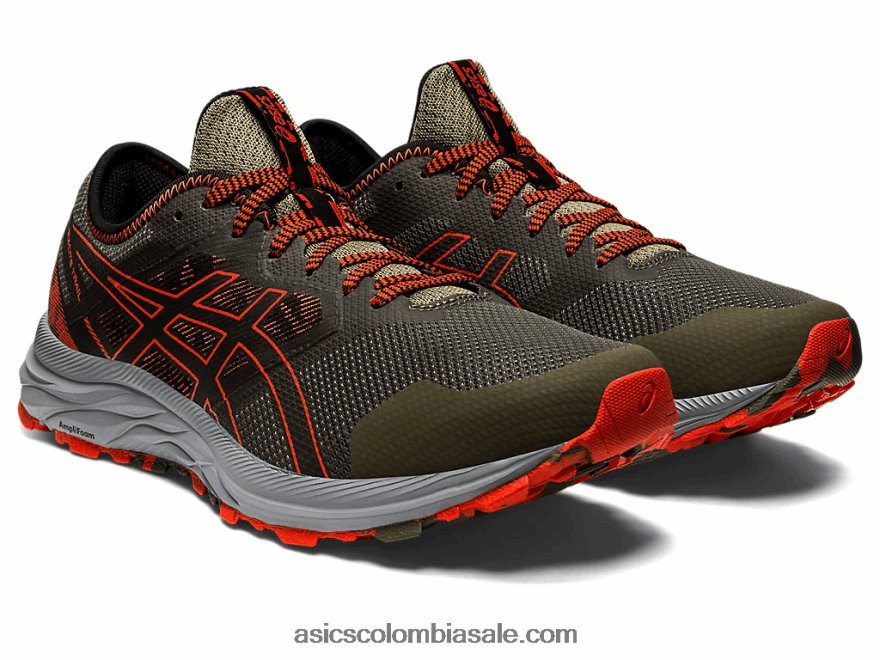 hombres Asics rastro de excitación de gel manto verde/tomate cherry 20X82N910