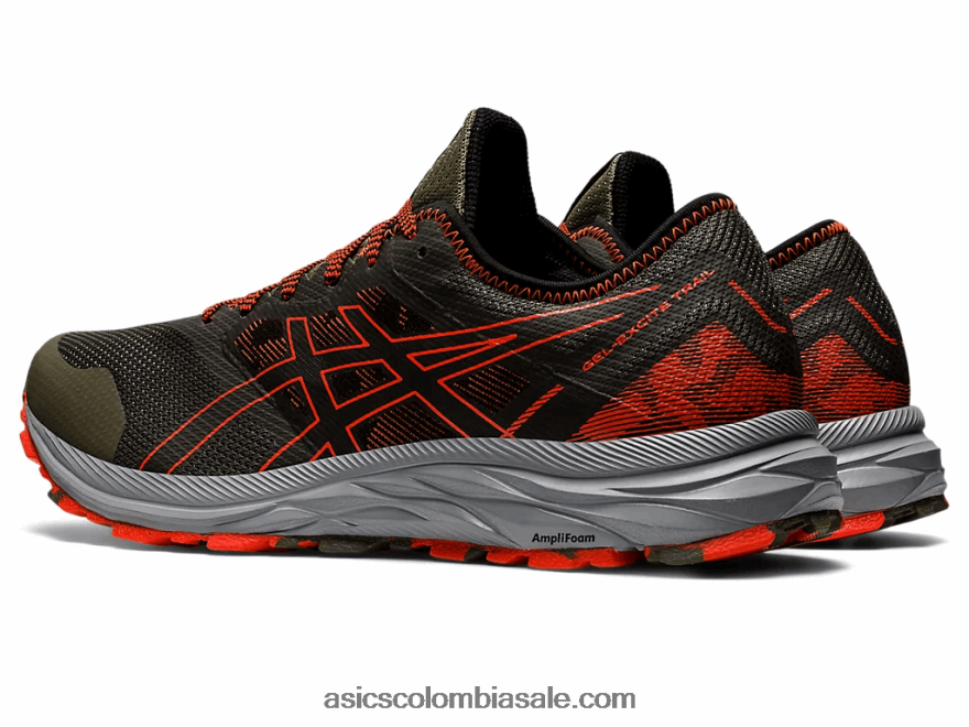 hombres Asics rastro de excitación de gel manto verde/tomate cherry 20X82N910