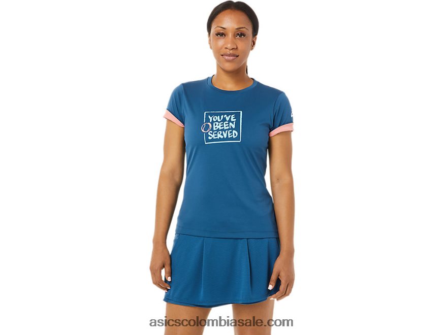 mujer Asics camiseta con gráfico de la cancha índigo claro 20X82N3514