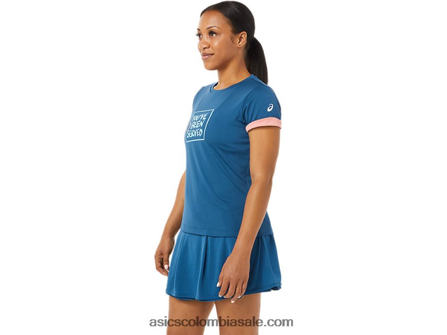 mujer Asics camiseta con gráfico de la cancha índigo claro 20X82N3514