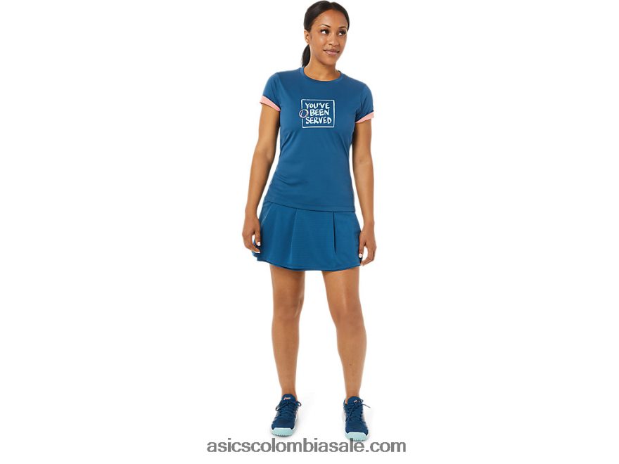 mujer Asics camiseta con gráfico de la cancha índigo claro 20X82N3514