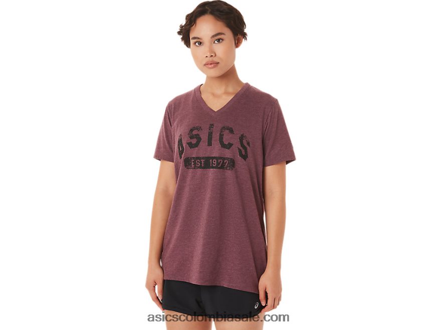 mujer Asics camiseta de manga corta est 1977 con cuello en v Brezo profundo de Marte 20X82N3421