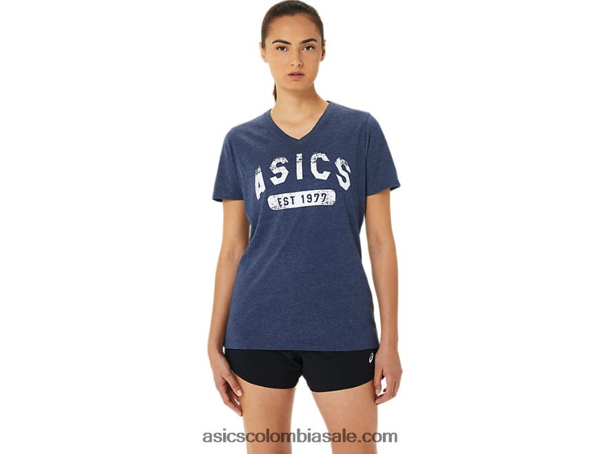 mujer Asics camiseta de manga corta est 1977 con cuello en v brezo chaquetón 20X82N3202