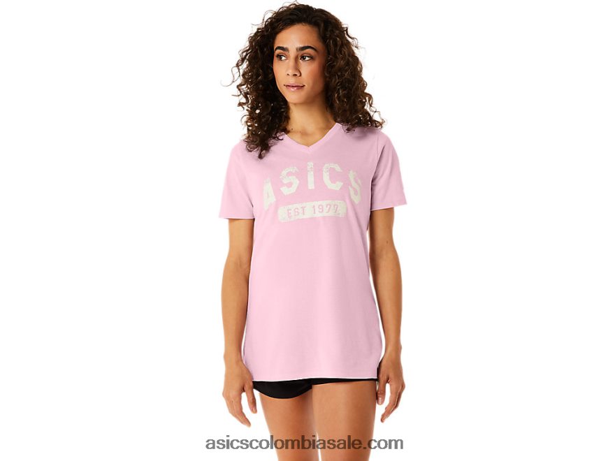 mujer Asics camiseta de manga corta est 1977 con cuello en v sal rosa 20X82N2275