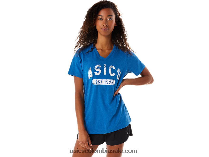 mujer Asics camiseta de manga corta est 1977 con cuello en v unidad de lago 20X82N2982