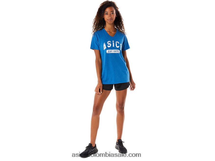 mujer Asics camiseta de manga corta est 1977 con cuello en v unidad de lago 20X82N2982