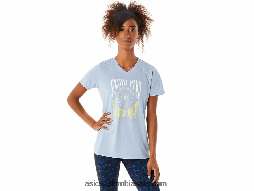 mujer Asics cuello en V con eslogan de girasol brezo de niebla 20X82N3322