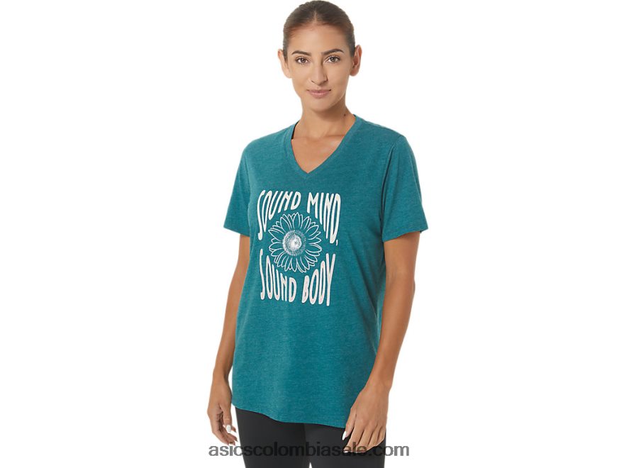 mujer Asics cuello en V con eslogan de girasol brezo de pino de terciopelo 20X82N2812