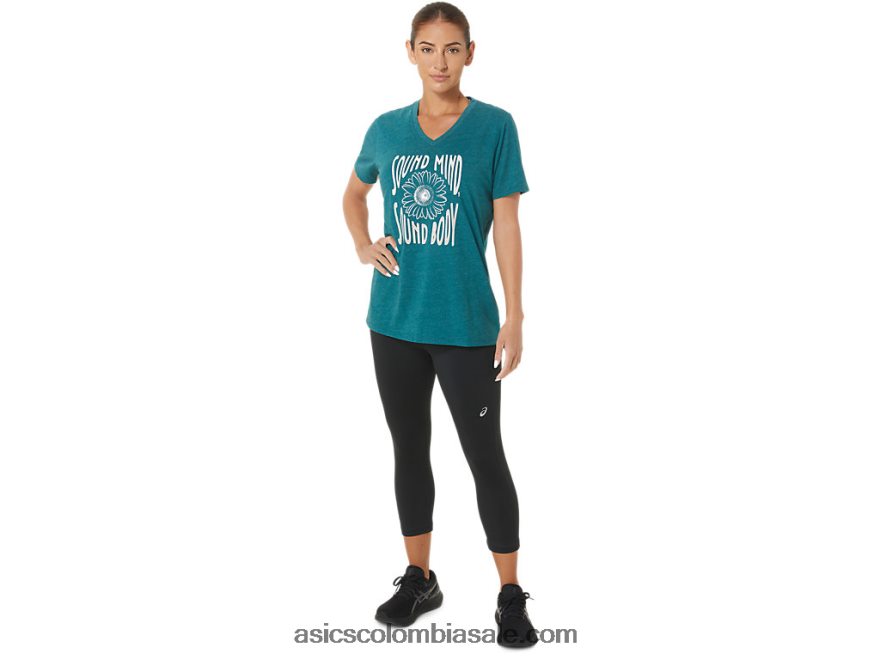 mujer Asics cuello en V con eslogan de girasol brezo de pino de terciopelo 20X82N2812