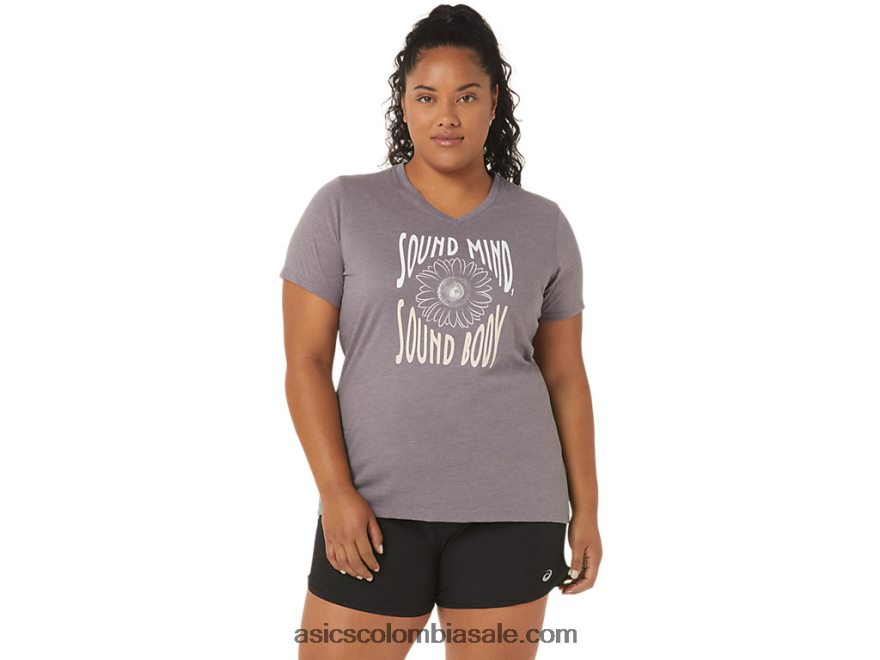 mujer Asics cuello en V con eslogan de girasol lavanda gris brezo 20X82N3201