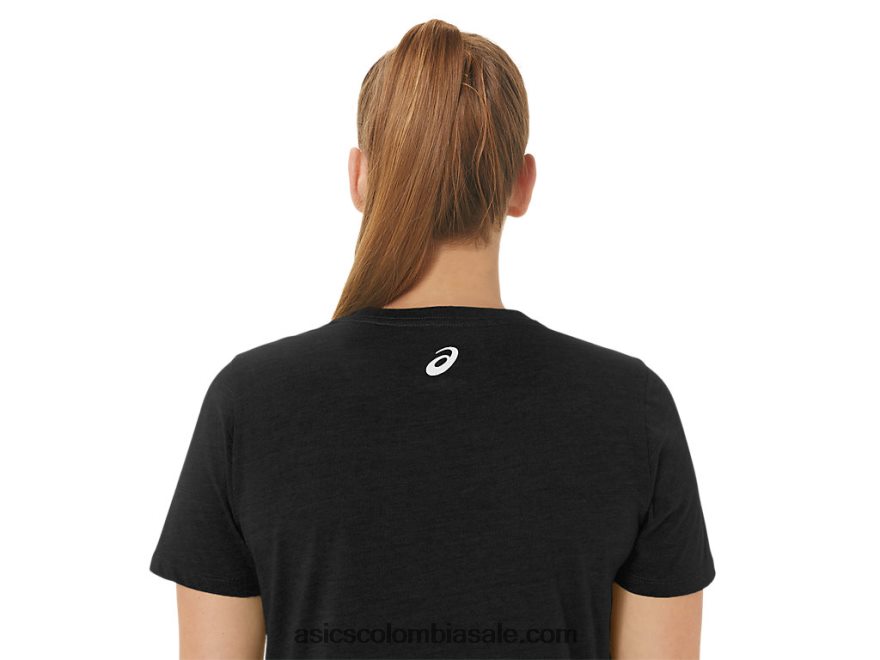 mujer Asics cuello en V con eslogan de girasol rendimiento negro 20X82N2191