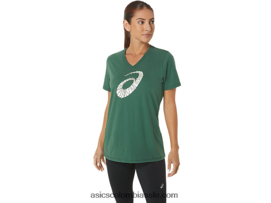 mujer Asics cuello en V con logo de luces navideñas cazador verde 20X82N2843